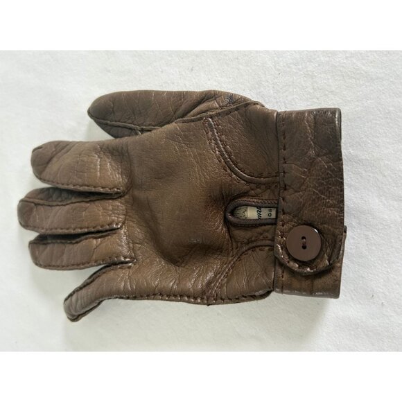 Vintage Saks Fifth Avenue Brown Leather Wool Lined Button Gloves Size 6.5 - Picture 5 of 7